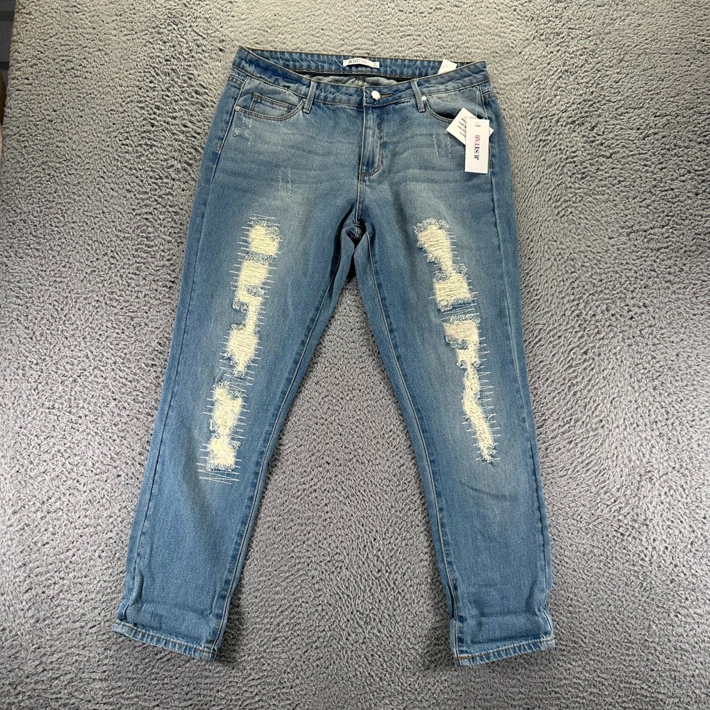JustFab‎ Jeans Womens Size 30 Blue Cotton Denim Tapered Distressed Faded 32x29